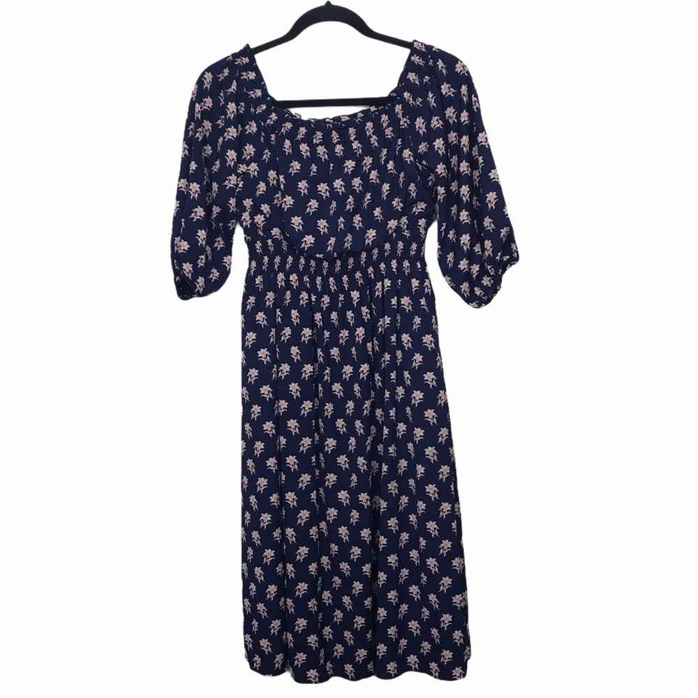 Lily Brown Blue Floral Off The Shoulder Bardot Empire Dress